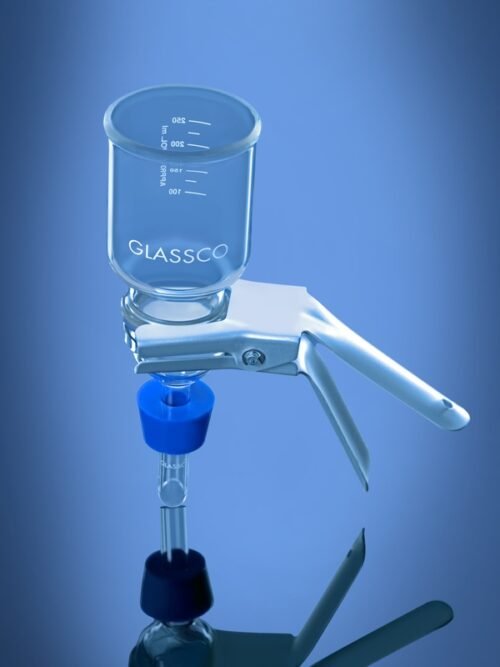 Glass filter holder assembly with funnel, fritted base, stopper, clamp 47mm